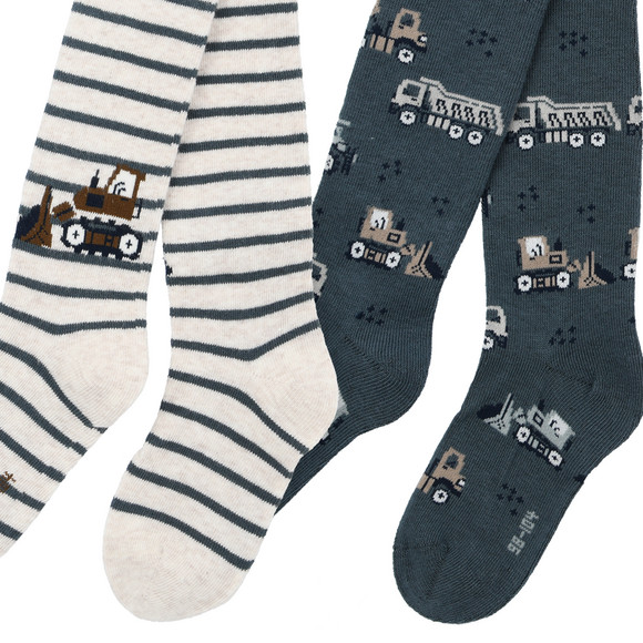 2 Jungen Strumpfhosen mit Bagger-Motiv