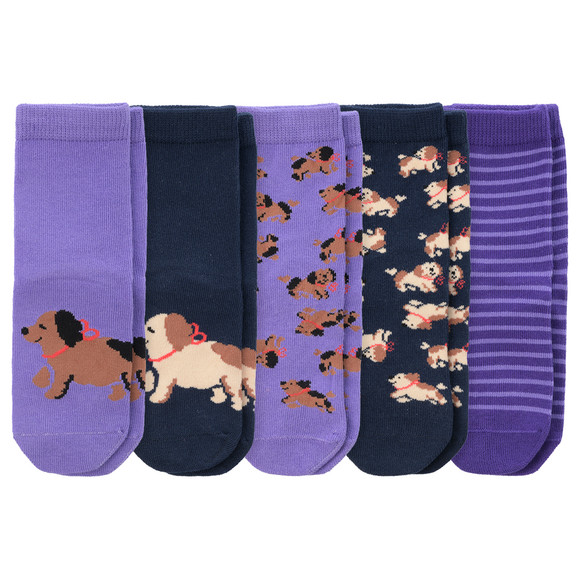 5 paar meisjessokken met biologisch katoen paars / donkerblauw