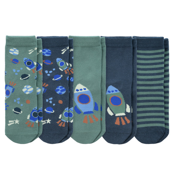 5 paar kindersokken van biologisch katoen donkerblauw / donkergroen