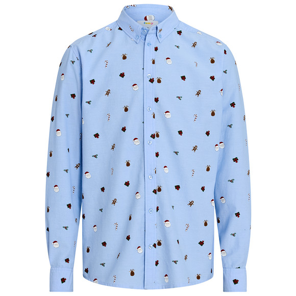 Heren kerstshirt met all-over dessin lichtblauw