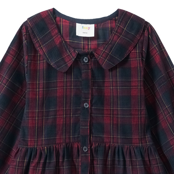 Meisjes jurk in ribfluweel met pofkraag