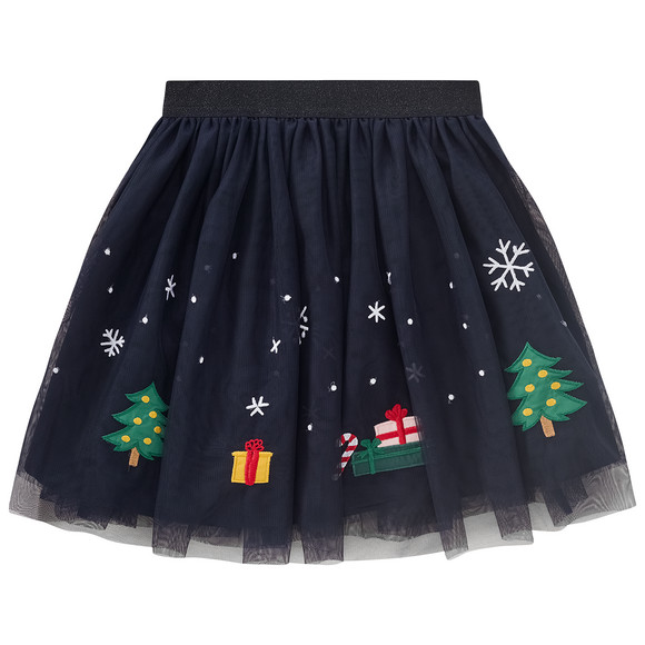 Meisjes kerstrok met applicaties donkerblauw / Kleurrijk