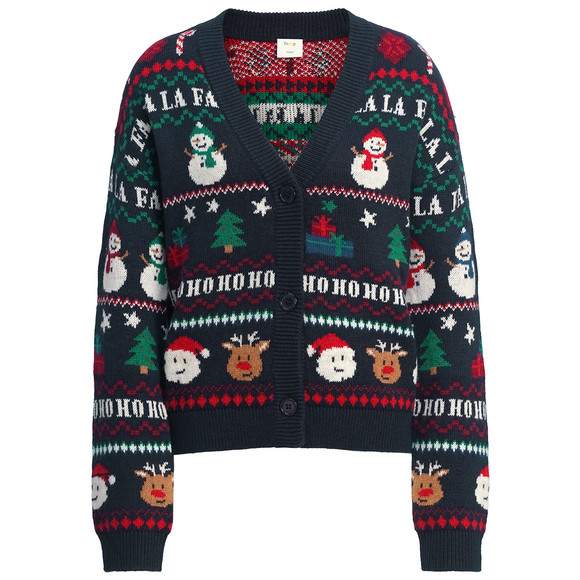 Dames kerstvest in Noorse stijl donkerblauw / Kleurrijk