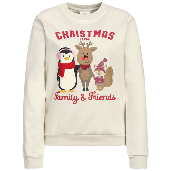 Dames kersttrui met print lichtbeige