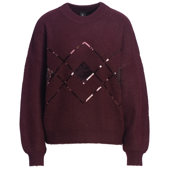 Gebreide trui met pailletten Dames wijnrood