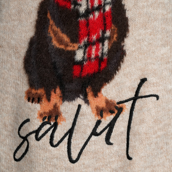 Gebreide damestrui met teckelmotief