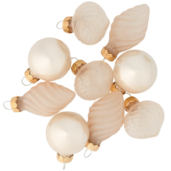 9 kerstballen in verschillende vormen crème