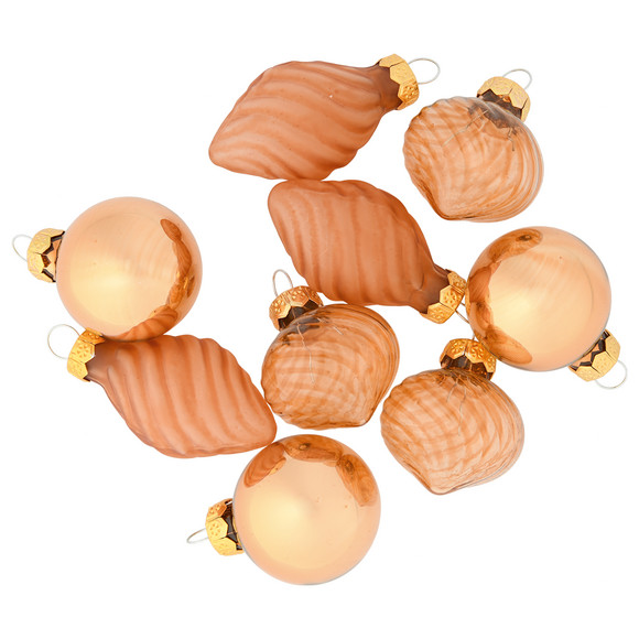 9 kerstballen in verschillende vormen oranje