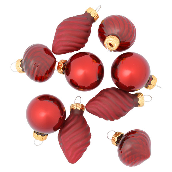 9 kerstballen in verschillende vormen rood