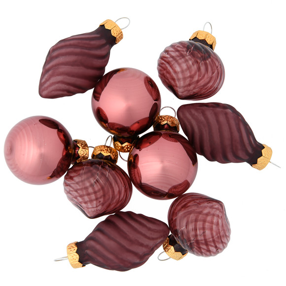 9 kerstballen in verschillende vormen paars