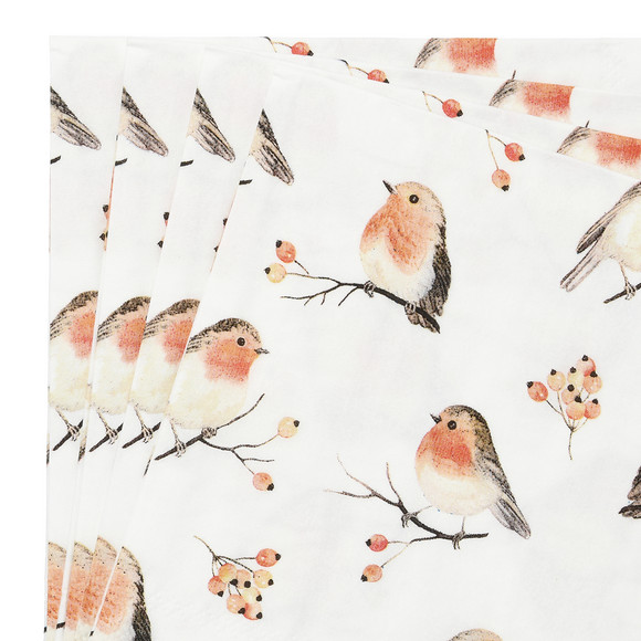 20 Servietten mit Rotkehlchen-Motiv