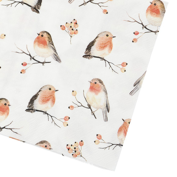 20 Servietten mit Rotkehlchen-Motiv