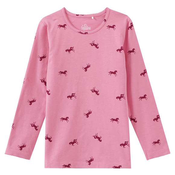 Mädchen Langarmshirt mit Pferde-Prints pink