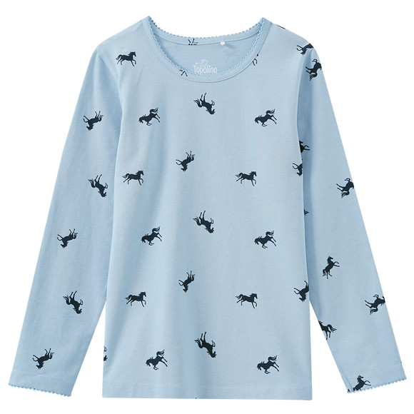 Mädchen Langarmshirt mit Pferde-Prints hellblau