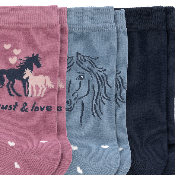 3 Paar Mädchen Socken mit Pferde-Motiven