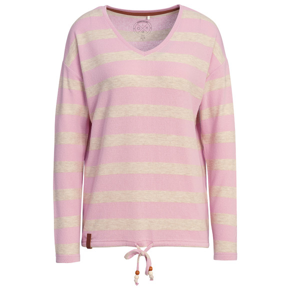 Damesshirt met lange mouwen en strepen donkerroze / beige