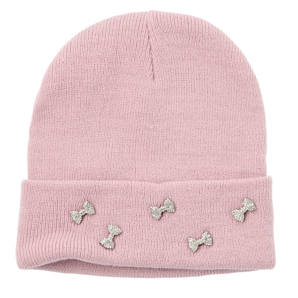 Gebreide muts met siersteentjes voor meisjes roze