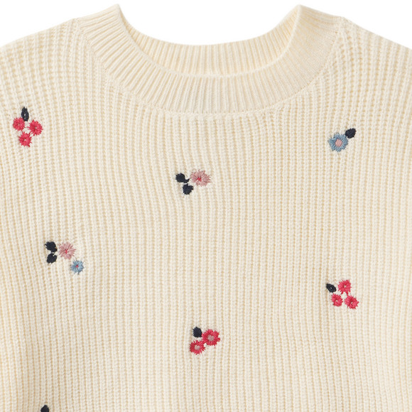 Mädchen Strickpullover mit Blümchen-Stickerei