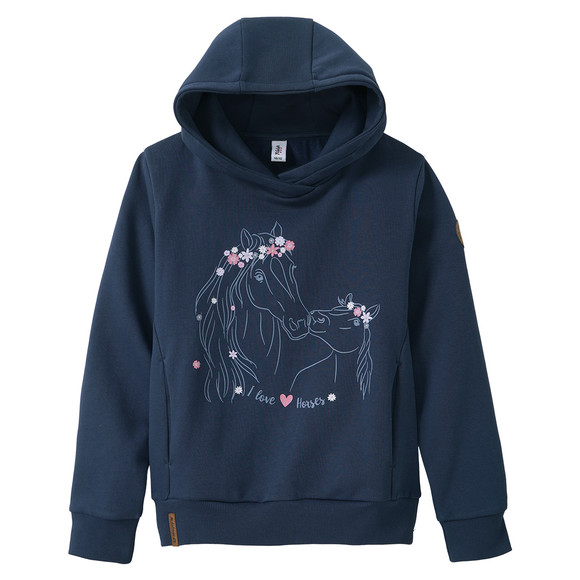 Mädchen Hoodie mit Pferde-Motiv dunkelblau