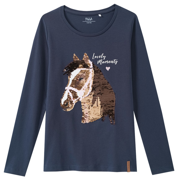 Mädchen Langarmshirt mit Pferde-Motiv