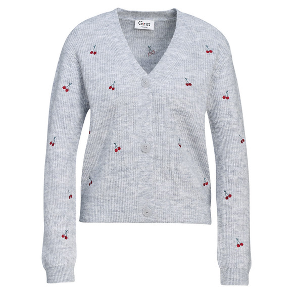Damen Strickjacke mit Kirsch-Stickerei