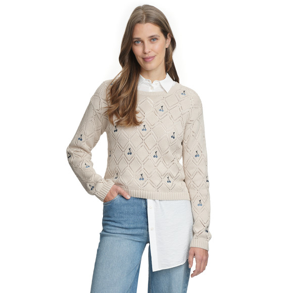 Damen Strickpullover mit Häkel-Muster