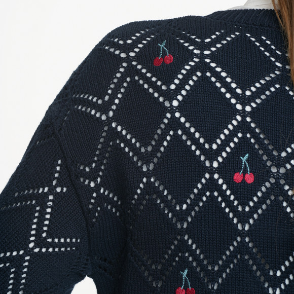 Damen Strickpullover mit Häkel-Muster