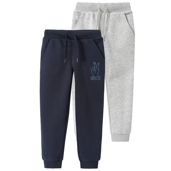 2 Jungen Jogginghosen mit Tunnelzug dunkelblau / hellgrau
