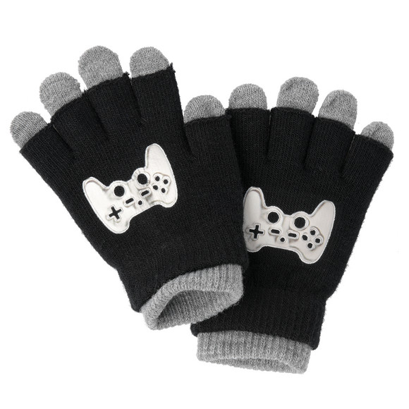 2 paar Jongens Handschoenen met motief zwart / grijs