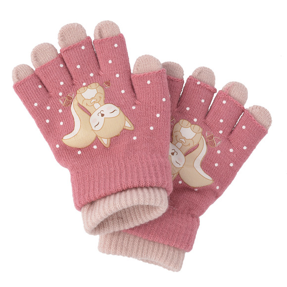 2 paar Meisjes Handschoenen met motief roze / donkerroze