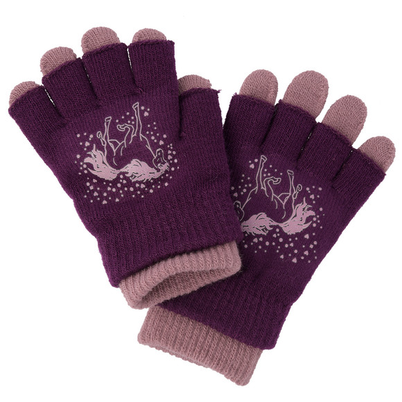 2 paar Meisjes Handschoenen met motief donkerpaars / lichtpaars