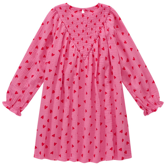 Mädchen Musselin-Kleid mit Herzchen-Print