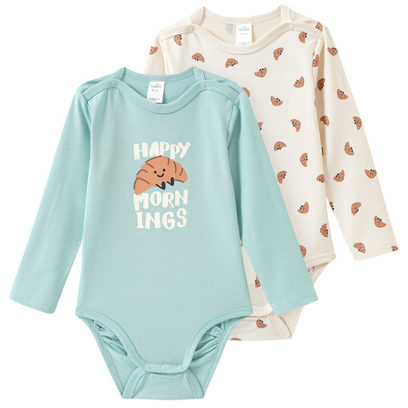 2 Baby Bodys aus Bio-Baumwolle mintgrün / creme