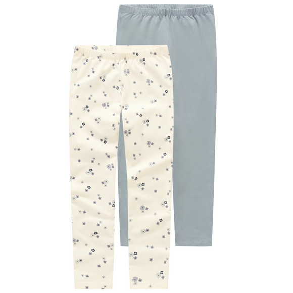 2 Mädchen Leggings mit Blümchen blaugrau / cremeweiss