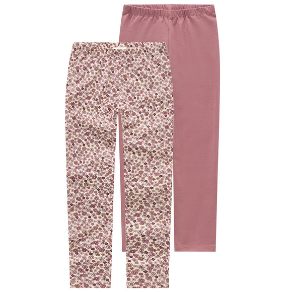 2 Mädchen Leggings mit Blümchen dunkelrosa / cremeweiss