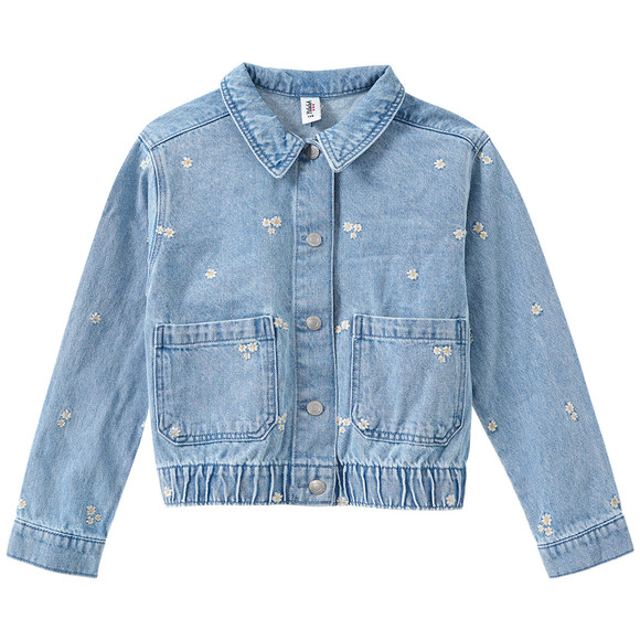Meisjesjeansjack met bloemenstiksel