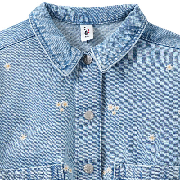 Meisjesjeansjack met bloemenstiksel