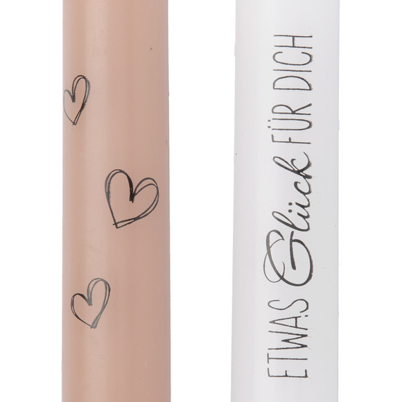 2 kleine Stabkerzen mit Spruch