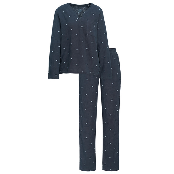 Damen Musselin-Schlafanzug mit Herzen allover