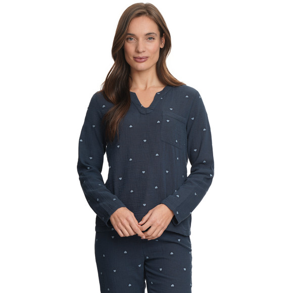 Damen Musselin-Schlafanzug mit Herzen allover