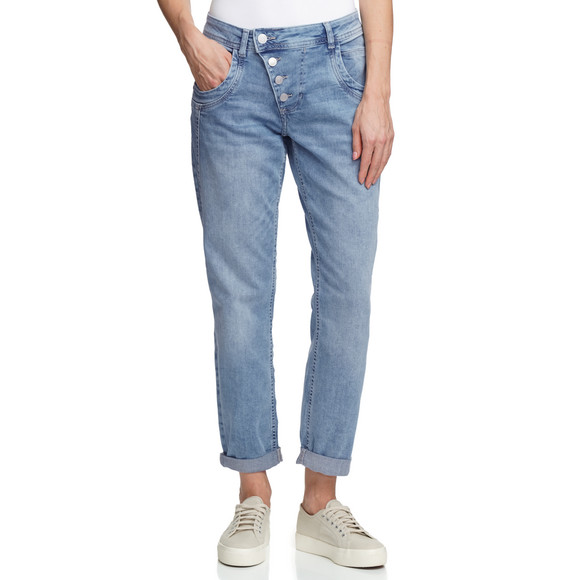 Damen Boyfriend-Jeans mit schrägen Knöpfen
