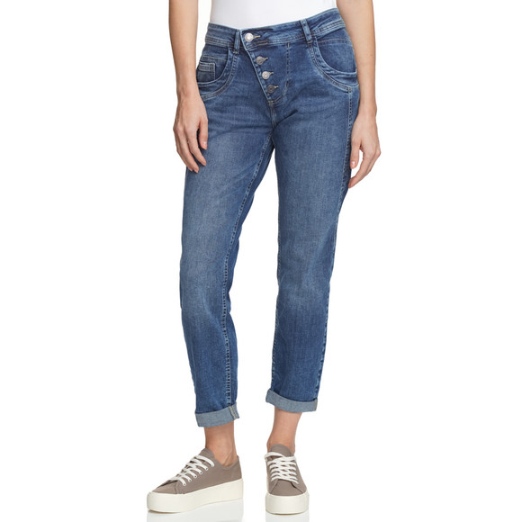 Damen Boyfriend-Jeans mit schrägen Knöpfen