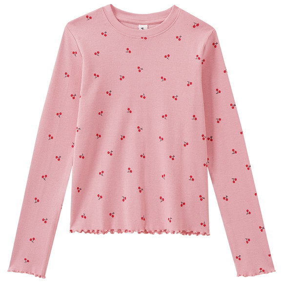 Mädchen Langarmshirt mit Kirsch-Allover rosa