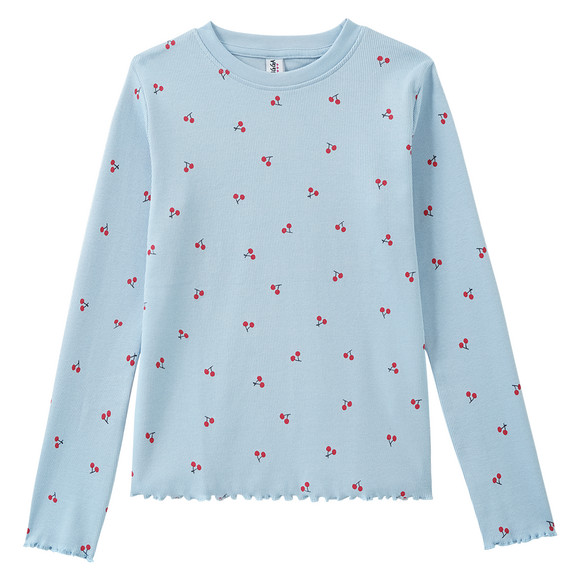 Mädchen Langarmshirt mit Kirsch-Allover hellblau