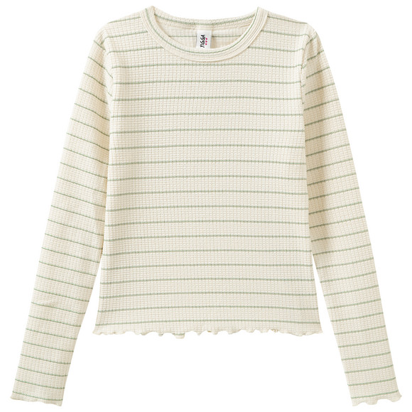 Mädchen Langarmshirt mit Struktur cremeweiss / grün