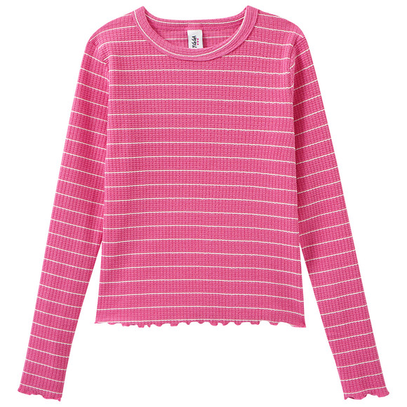 Mädchen Langarmshirt mit Struktur pink / cremeweiss