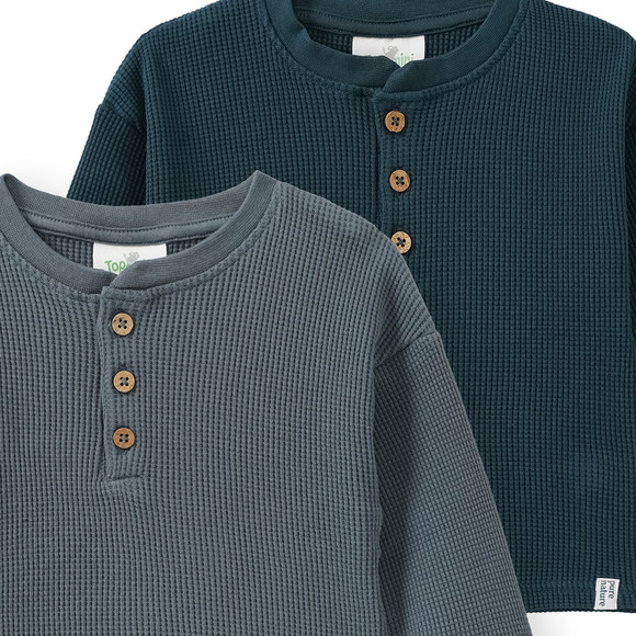 2 Baby Langarmshirts aus Waffel-Piqué