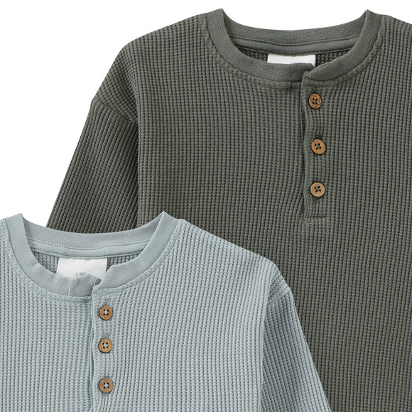 2 Baby Langarmshirts aus Waffel-Piqué