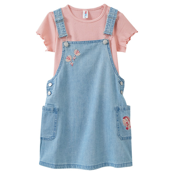 Mädchen Set aus Jeanslatzkleid und T-Shirt