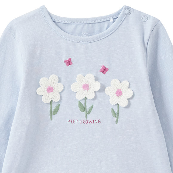 Babyshirt met lange mouwen met bloemenstiksel